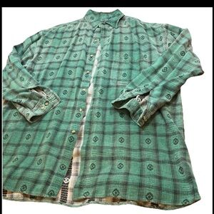Vintage Mens XLT Pier Connection Flannel Shirt green Black Plaid SW Aztec Design